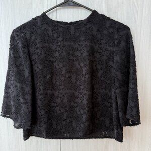 MNG Suit Textured Black Sheer Crop Top – XS